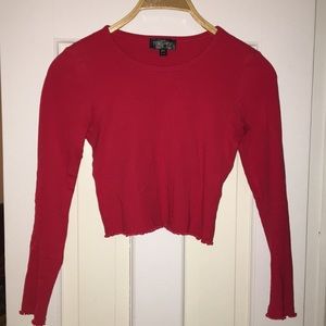 Topshop Red Ruffle Hem Long Sleeve Top